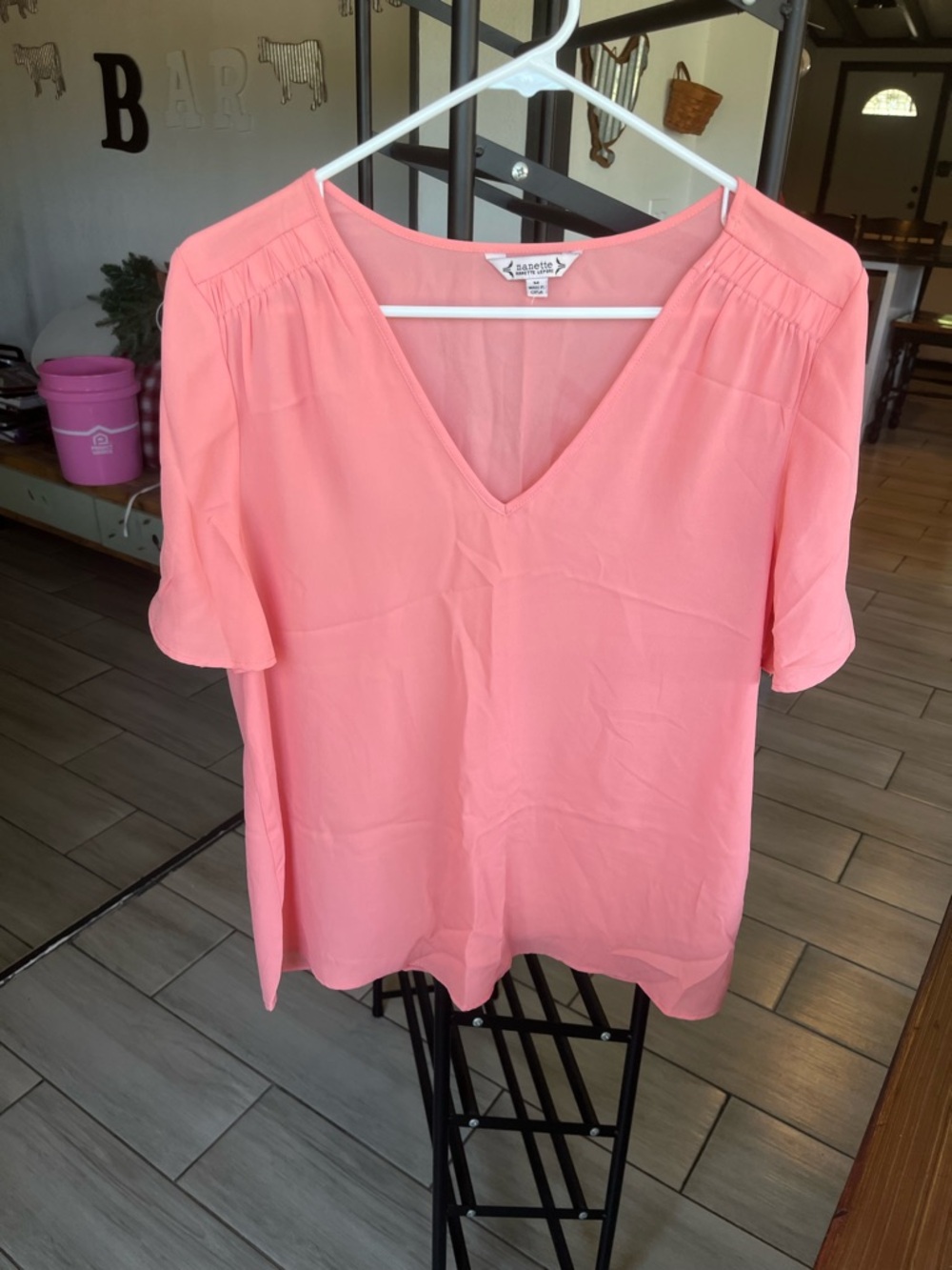 Nanette Lepore Coral Pink V-Neck Short Sleeve Blouse